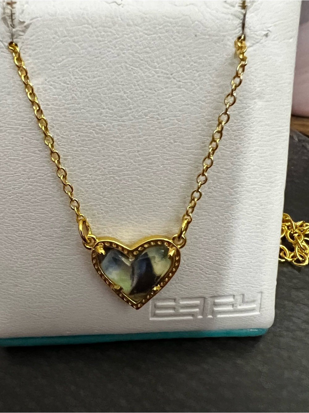 Gold Heart Pendant Necklace with Blue-Gray Inlay KENDRA SCOTT
